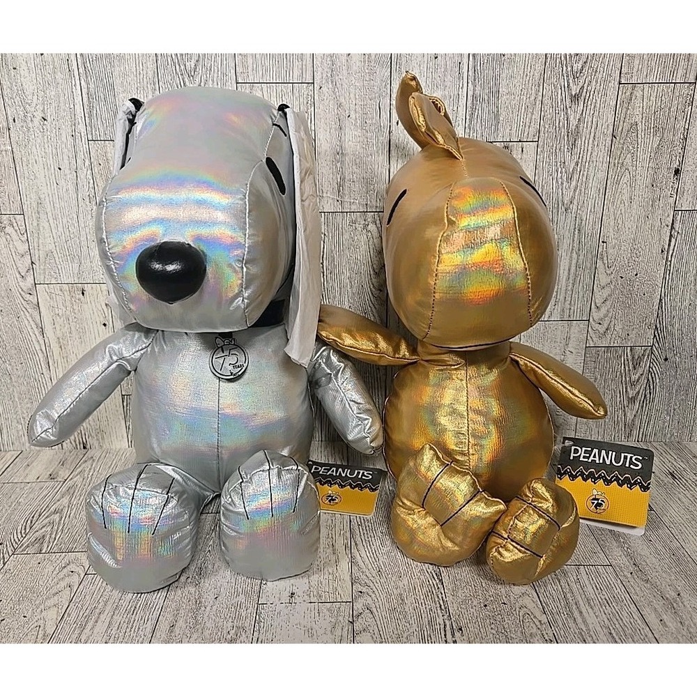 Kohls Cares Silver Snoopy & Gold Woodstock Peanuts 75th Anniversary Plush NEW